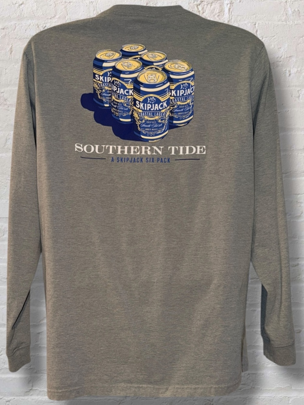 Southern Tide Long Sleeve Shirt XL Skipjack Six Pack Beer Graphic Gray